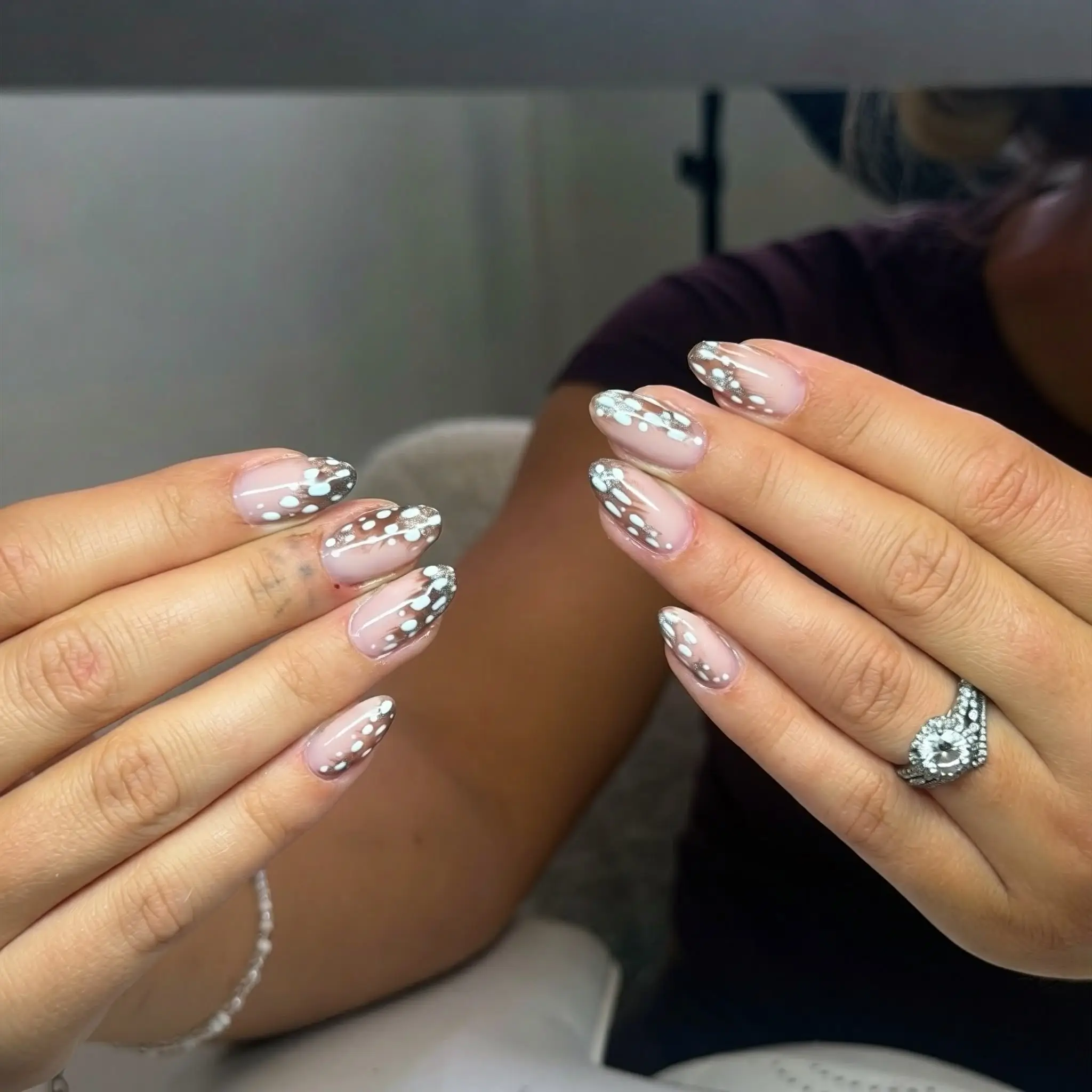 Silver chrome tips with white polka dots