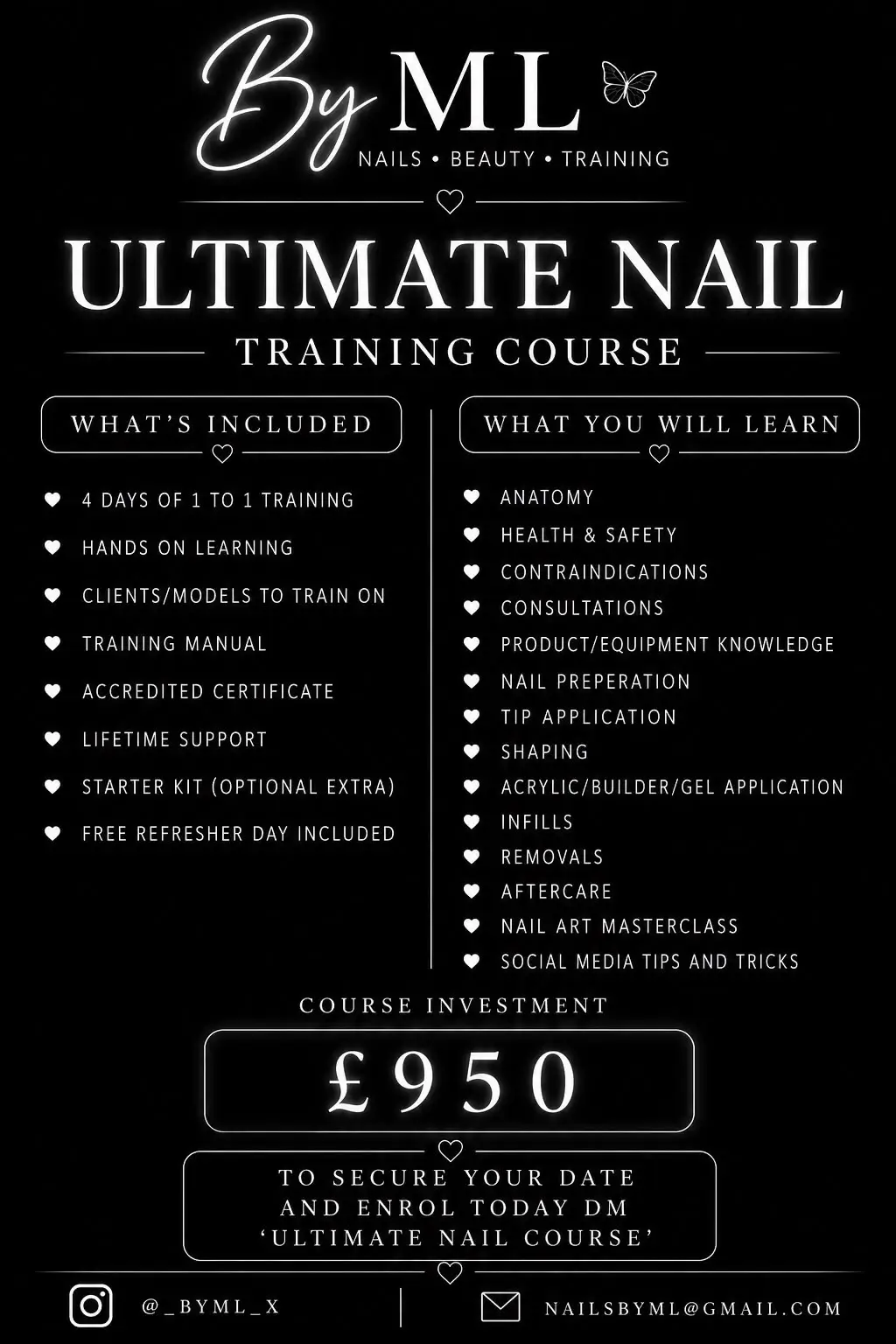 Ultimate nail training course poster; details transcribed above
